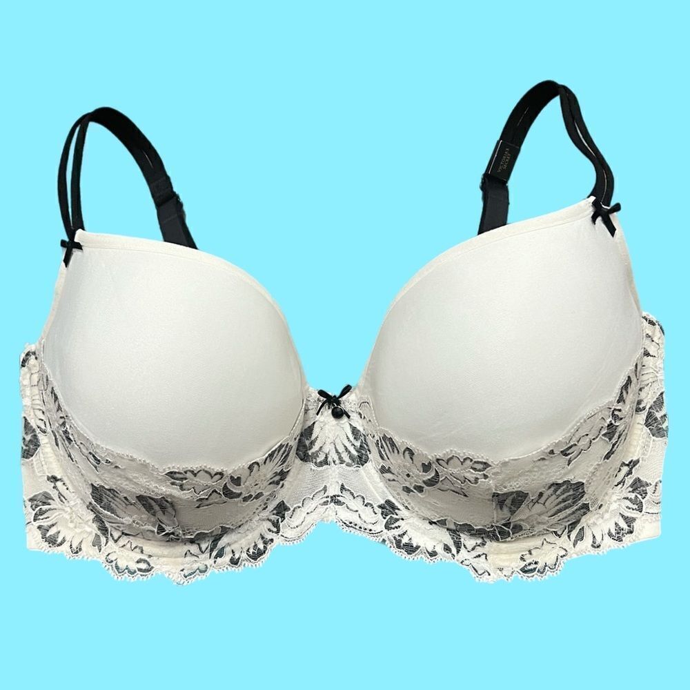 Victoria’s Secret Lined Demi with Lace Detail bra White & black 34DDD